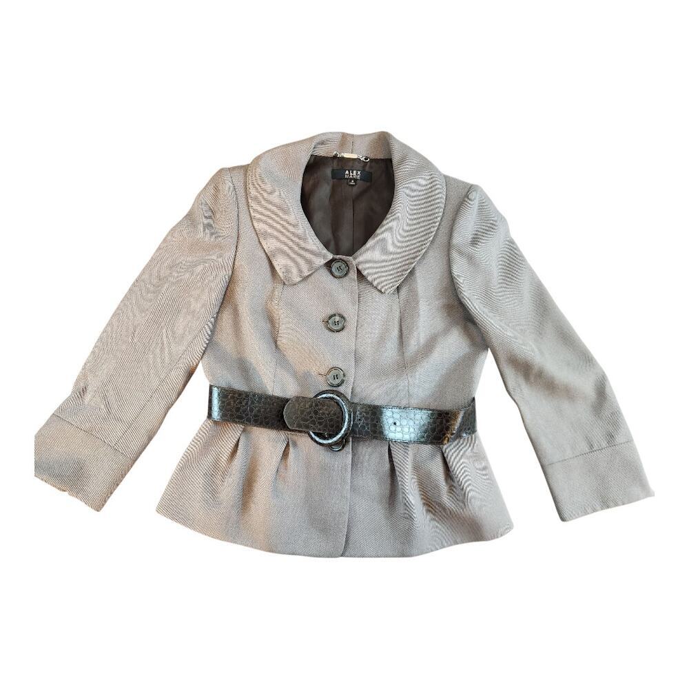 Alex Marie womens sz 4 blazer jacket with belt brown lined button front office